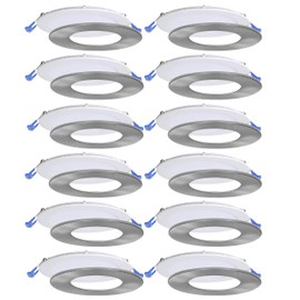 Nadair, 6’’ LED Recessed Ultra Slim Lights, 12-Pack, IC Rated, Dimmable, 12W=90W, 1000 Lumens, 3000K (Warm White), Large Junction Box, Quick Connect System, White Finish, Brushed Nickel Trim Included