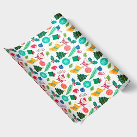 Christmas Wrapping Paper Jumbo Roll (30" x 10') - Festive Holiday Print with Santa, Christmas Trees, Stockings & Ornaments - Tear-Resistant Christmas Wrap for Easy Wrapping Small & Large Gifts