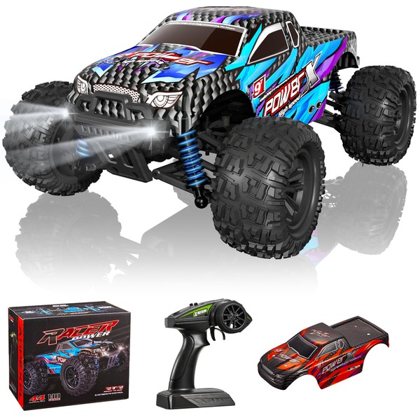 ASPEXEL Remote Control Car, RC Truck 1:18 Scale 40km/h High Speed All Terrain RC Car w/2.4Ghz Remote Control, 4x4 Waterproof Off Road RC Cars w/LedLight and Two Rechargeable Batteries for Kid, Adult