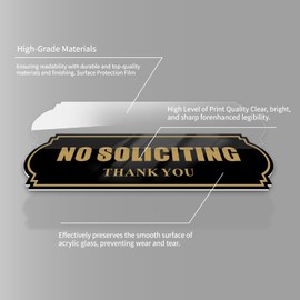 MEIWU Premium No Soliciting Sign for front Door - Acrylic Adhesive, Weatherproof, and Durable, 8.2 x 2.5-inch for Front Door, Window, and Mailbox (1 Pack Gold)