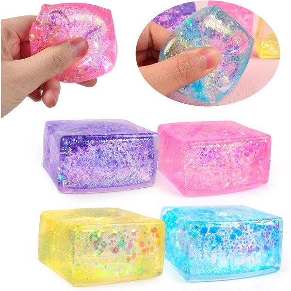 JAONLD 4 Pcs Stress Balls Ice Cube Fidget Toy Squishy