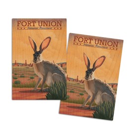 Fort Union, New Mexico, Jackrabbit, Lithograph (4x6 Birch Wood Postcards, 2-Pack Stationary, Rustic Home Wall Decor)