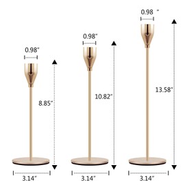 Gold Candle Holders Set of 3 Taper Candlestick Holders Vintage Metal Brass Modern Tall Pillar Mantle Candle Stand Decorative Candle Sticks Long Holders for Table Centerpiece Wedding Party Dinning