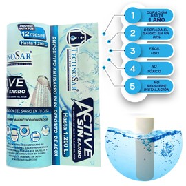 Sistema Antisarro Technosar para Tinacos Cisternas o Cualquier Depósito de Agua Suavizador de Agua Quita Sarro y Descalcificador de Agua con Capacidad de 450 a 1,200 Litros Dura 1 año Sin Instalación