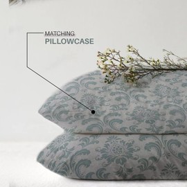 Divine Textiles 100% Pure Cotton Printed Reversible Duvet Quilt Cover Set (Istambul Green, Single Cover Set)