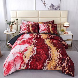 PERFEMET Marble Comforter King Size 6 Pcs Bed in A Bag Set Watercolor Red and Gold Bedding with Sheets Soft Luxury Abstract Artwork Tie Dye Bedroom Comforter Set(Red, King)