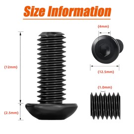 SHUNCHG 20 Pieces M6 x 12 Screws, Flat Head Screws M6 Hex Socket, Stainless Steel A2 V2A, Pan Head Screws Full Thread Black Oxide with 1 Hex Key