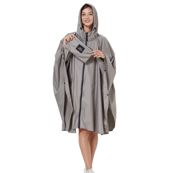 Moli & Hani Women's Poncho, Raincoat, Color Scheme, Rainwear, Rainwear, Unisex, Stylish, For Work, Knee-Length, Women's, Poncho, Girls, Large Size, Waterproof, Storage Bag Included, solid grey