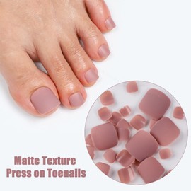 ASONRL 28Pcs Press On Toenails, Short Matte Effect Toe Press On Nails Solid Full Cover Fake Toenails Reusable Glue On Toe Nails for Women, Nude Coffee