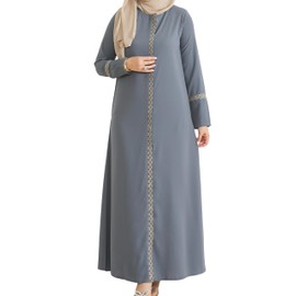 istanbul styles Embroidered Sleeves Abaya with Side Zipper Embroidery Long Sleeve Floor Length Turkish Abaya for Women (Grey, Small)