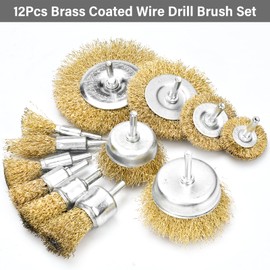 BEAUGIREW 12 Pieces Drill Wire Brushes Brass Coated Wire Brush Drill Attachment Set Wire Drill Brushes with 1/4 inch Shank for Cleaning Rust Removal Polishing Deburring Paint Removal