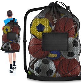 Extra Large Soccer Ball Bag, 40" x 30" Drawstring Mesh Ball Bag with Pocket, Heavy Duty Sport Net Sack for Coaches, Storage Bag for Basketball, Volleyball, Gym Equipment, Swimming Gear (2)