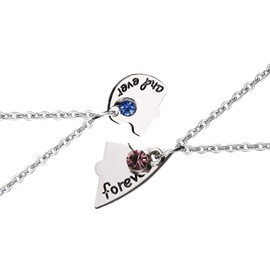 Townus 4 Pieces BFF Best Friends Forever Necklaces Friendship Heart Pendants Chains Alloy Rhinestone Engraved Puzzle Jewelry for Family Friends