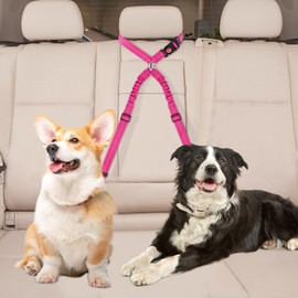 Dog Belt for Car, 2-in-1 Headrest Restraint Seat Belt Dog Car Safety Harness Dog with Adjustable Reflective Elastic Band for Small Medium Large Dogs