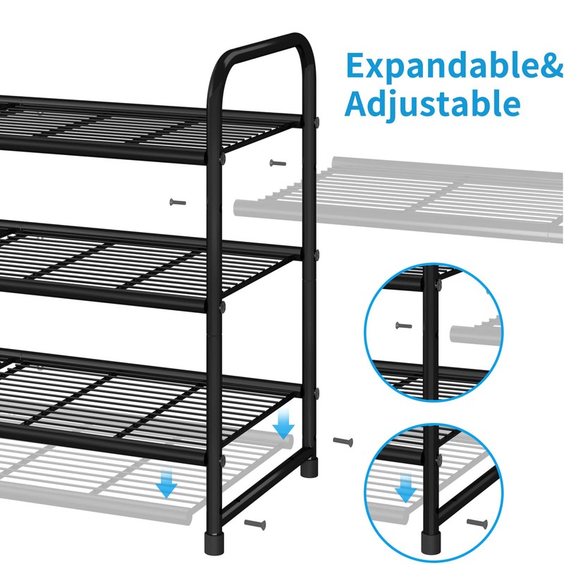 Simple Trending 3-Tier Stackable Shoe Rack, Expandable & Adjustable Shoe