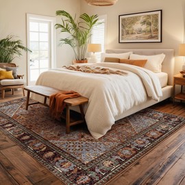 9x12 Area Rugs for Living Room, Stain Resistant Machine Washable Rug, Non Slip Backing Boho Rugs for Bedroom, Printed Soft Vintage Carpet Sienna Brown 9 x 12