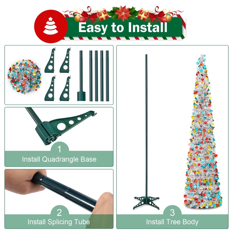 Warmiehomy 5ft/150cm Collapsible Christmas Tree Glittering Pencil Christmas Trees with