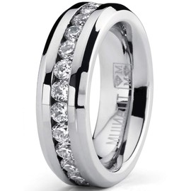 Ladies Eternity Titanium Ring 2.4 Carat Cubic Zirconia Wedding Band with CZ 6MM Size 6.5