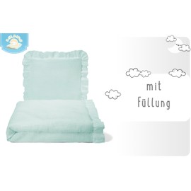 balbina Muslin Duvet Set 2 Piece Set for Kids Breathable & Machine Washable with Filling 75 x 100 cm Baby Blanket with 40 x 40 cm Pillow Sage Green