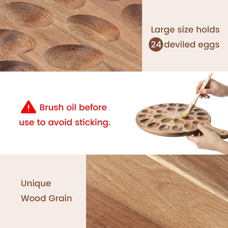 HANSGO Deviled Egg Platter, Wooden Round Deviled Egg Charcuterie Board