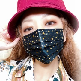 Star Pattern Black Mask, Sparkly Gold (Gold) 5 Layers, Non-Woven Mask, Unisex, Individually Wrapped Over 99% PFE, 20 Pieces