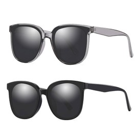 FOSDICK 2 Pairs of Polarised Sunglasses Men / Women Sunglasses Men's Polarised Unisex Black Retro Sunglasses Polarised with UV400 Protection Grey Sunglasses Men Women, Black, grey sunglasses