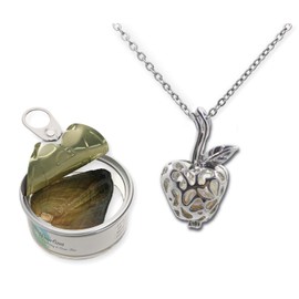Pearlina Teachers Apple Necklace Cultured Pearl in Oyster Set Silver-tone Cage W/Stainless Steel Chain 18"