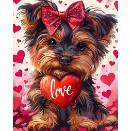 Beauty Puppy with Love Heart Paint by Number Kits on Canvas Valentine's Day Painting by Number for Adults Heart Background Lover Paintwork with Acrylic Pigment for Gift 16 x 20 inch (Without Frame)