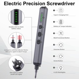 Pro 3.7V Mini Electric Screwdriver, 69 in 1 Electric Precision Screwdriver Set Cordless - 64 S2 Preicison Bits, 5 Torque Settings, 4 LED Lights, Mini Power Screwdriver Repair Tool Kit for PC Phone RC