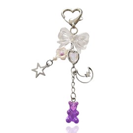 Meefisher Purple Bear Y2K Aesthetic Accessories Gift Keychain Cute Love Heart Keyring for Women Bag Charms Pendant, Kawaii Jewelry Gifts