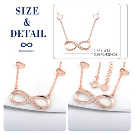 INFINIONLY Women's Girls Pendant Earring and Bracelets, 925 Silver Jewellery Sets, Elegant Infinity Symbol Heart Pendant Earring Bracelets, Women's Jewellery Set, Inlaid Zircon, Rose Gold, Silver,