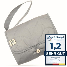 Jubi® Wickelauflage Grau aus Biobaumwolle und ÖkoTex Polyester - Wickelunterlage für unterwegs mit Platz für 4 Windeln & Feuchttücher