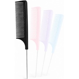 Peine de Cola Metálica Profesional Antiestático y Resistente al Calor Ideal para Alaciar, Texturizar y Aplicar Tinte Uso en Peluquería, Barbería y en Casa, Peinete Cola de Rata