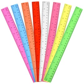 Unjoo Clear Plastic Ruler 12 Inch Straight Rulers, Bulk Assorted Colors, Shatterproof Ruler with Inches and Centimeters for School Classroom, Home, or Office (8 Pack)