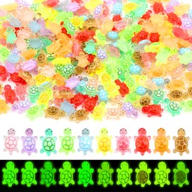 ZcrPrn Mini Resin Animals, 200 PCS Mini Turtles, Resin Animals Glow in the Dark, Sea Creatures Ornaments Glowing for Garden Micro Landscape Ocean Turtle Theme Decoration (10 Colors)