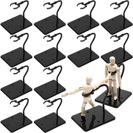 Wonderjune 12 Pcs Action Figure Stands for 8 to 12 Inches Dolls Flexible Assembled Action Figure Display Holder with Adjustable Metal Support Arm Stands Base(Black)