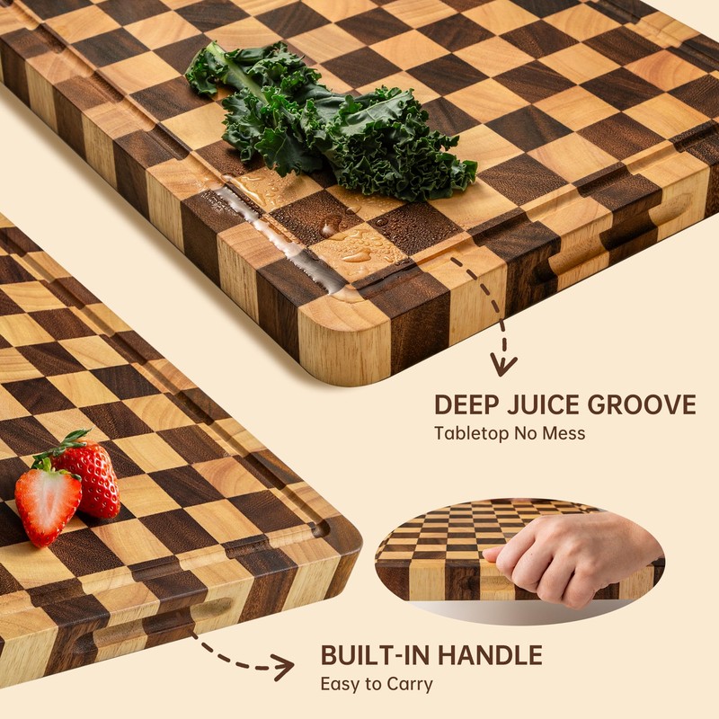 FYCTIO Wooden Cutting Boards for Kitchen, Checkered Cutting Board 1.2"