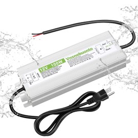 12V Power Supply 100W, 90-250V AC to 12V DC 8.33A Converter, IP67 Waterproof LED Driver, 12 Volt Low Voltage Transformer, Adapter with 3 Pin Plug for LED Light, Outdoor Indoor Use
