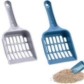 2 Pcs Cat Litter Scoop Set, Durable Plastic Poop Sifter, Handy Sand Sieve Cleaning Shovel, Strong Waste Removal Tool for Easy Litter Box Cleaning, Suitable for Cat Owners(Blue, Grey)