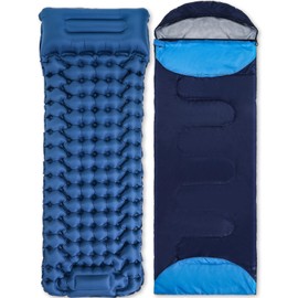 Hahafelt 2 Pcs Wearable Sleeping Bag and Inflatable Pad with Pillow Built-in Foot Pump Compact Adults Sleeping Bag with Arm Zipper Holes for Camping Hiking Backpacking Outdoor Travel