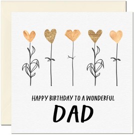 Dad Birthday Card - Eco Friendly Elegant Heart Flowers Beautiful Birthday Cards for Dad Father