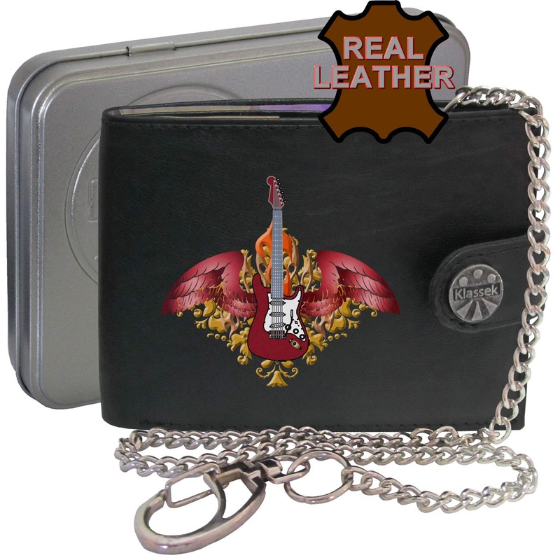 Electric Guitar Wings Red Winged Rock Music KLASSEK Mens Wallet