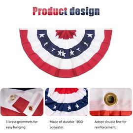 12 Pack USA Pleated Fan Flag, 1.5x3 Ft American US Flag Patriotic Bunting Stars and ​Stripes Banner with Canvas Header and Brass Grommets for 4th of July Memorial Day Indoor Outdoor Decoration