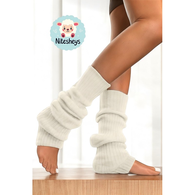 NITESHEYS Lambswool Winter Ribbed Leg Warmers Natural Wool Footless Long