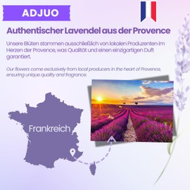 ADJUO Dried Lavender Flowers - Origin Provence - Premium Quality - Scented Natural Lavender Loose - Ideal for Bags, Potpourri, Decoration, Relaxation (250g + 10 Bags Free)