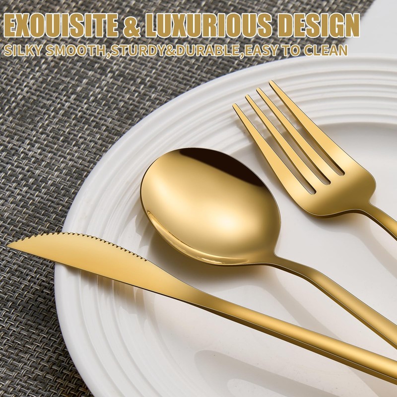 Gold Silverware Set for 8, 40 Pcs Stainless Steel Cutlery