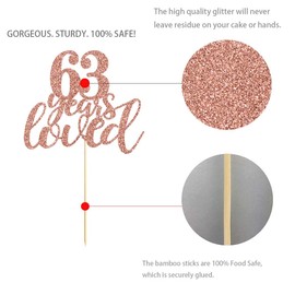 63 Rose Gold Glitter 63 Years Loved Cake Topper, Happy 63rd Birthday Party Toppers Decorations, Supplies