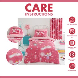 FAIRWAYUK Girls Bedding Set - Fairy Kids Duvet Cover Single Bed with Matching Pillowcase, Ultra Soft Reversible Quilt Covers, Bedroom Accessories, Pink 137x200cm