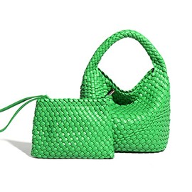 LEGVAEY Vintage Handmade Fashionable Woven Bag Shopper Bag Travel Handbags and Purses Women Tote Bag Summer Beach Large Capacity Shoulder Bags, Green