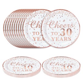 SietDESEO 50 PCS Cheers to 30 Years Paper Plates with Rose Gold Foil 7 Inch Disposable Plates 30th Birthday Dessert Plate for Birthday Party Supplies